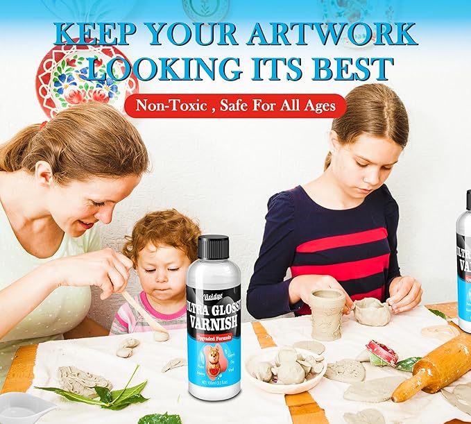 Air Dry Clay Glaze - 200ml/7oz Upgraded Ultra-Gloss Varnish Sealant, High Gloss Finish, Prevent Scratch Resistant, Yellowing, Waterproof - Clay Varnish for Pottery, Polymer Clay, Acrylic Painting