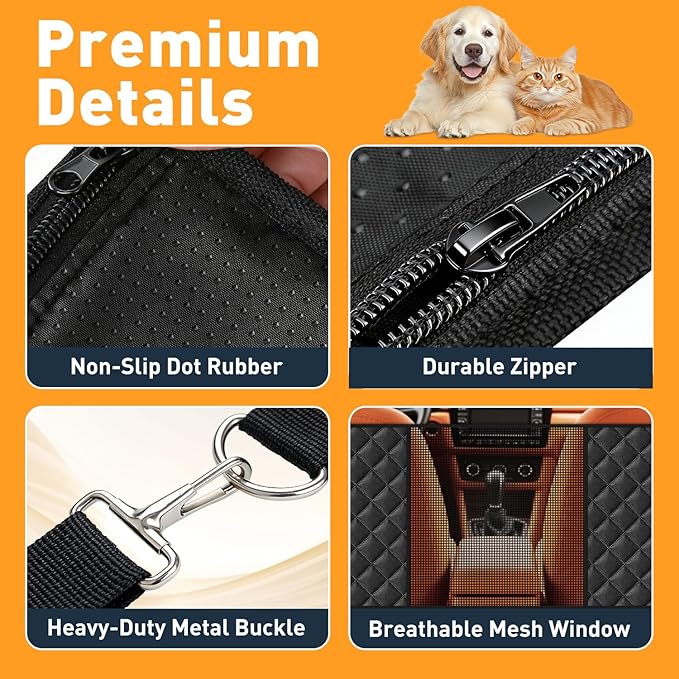 Dog Car Seat Cover for Back Seat, Hard Bottom Back Seat Extender for Dogs, Dog Hammock for Car SUV and Trucks - Waterproof, Anti Scratch，Easy to Clean, Supports 400lbs