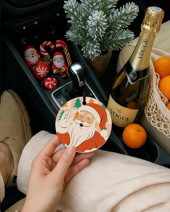 Boho Christmas Car Air Freshener 4 Pcs, Merry and Bright Xmas Santa Claus Hanging Air Freshener for Cars Closet Drawer Books, Retro Christmas Car Accessories Mirror Decor for Women