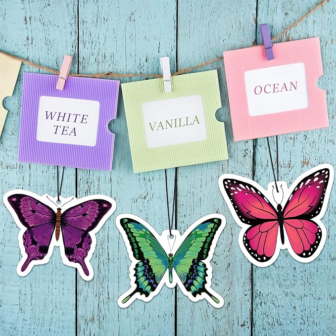 12 Pack Car Air Fresheners Butterfly Summer Flower Hanging for Women Girls Cute Air Freshener for Cars Mirror (Butterfly)