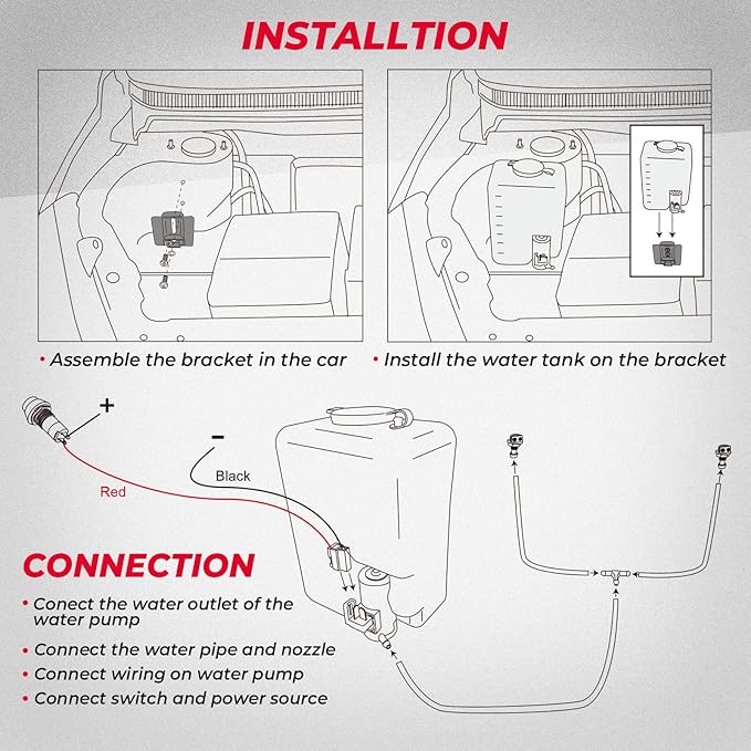 KEMIMOTO Universal Car Windshield Washer Pump Washer Fluid Reservoir Bottle Kit with Pump Jet Button Switch 12V Windshield Tank
