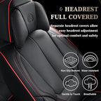 Coverado Universal Seat Covers Full Set, Universal Seat Covers for Cars, Waterproof Nappa Leather Car Seat Covers with Head Pillow, 5 Seats Auto Protectors Fit for Most Pick-up Truck, Black&Redline
