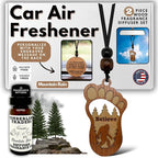 Personalized Car Air Freshener, Wood Diffuser and Fragrance Oil Set, Custom Message, Rearview Mirror Charm, Bigfoot Believe, Sasquatch, Auto Accessory for Men or Women (Mountain Rain)