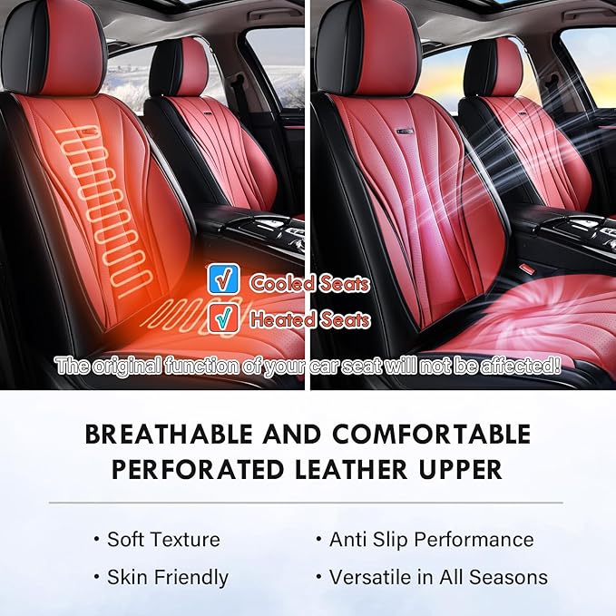 Coverado Car Seat Covers, Front Seat Cover for Cars, 2 Pack Premium Leather Seat Cover, Universal Seat Cover, Waterproof Car Seat Protector, Automotive Seat Cushion Fit for Most Vehicles (Black&Red)