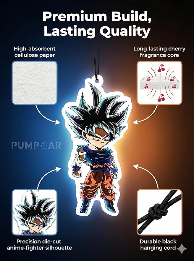 PumpCar 2 pieces Chubby Goku Ultra Instinct double-sided hanging Japanese anime cherry-scented Dragon Ball car air freshener Cool anime hanging for rearview mirror Car Interior Accessories Gifts