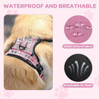FURRYFECTION Plaid Dog Harness for Small Dogs, Reflective No Pull Adjustable Pet Vest with Front Clip, Leash, Easy Control Handle and Seat Belt, Pink&Black, S