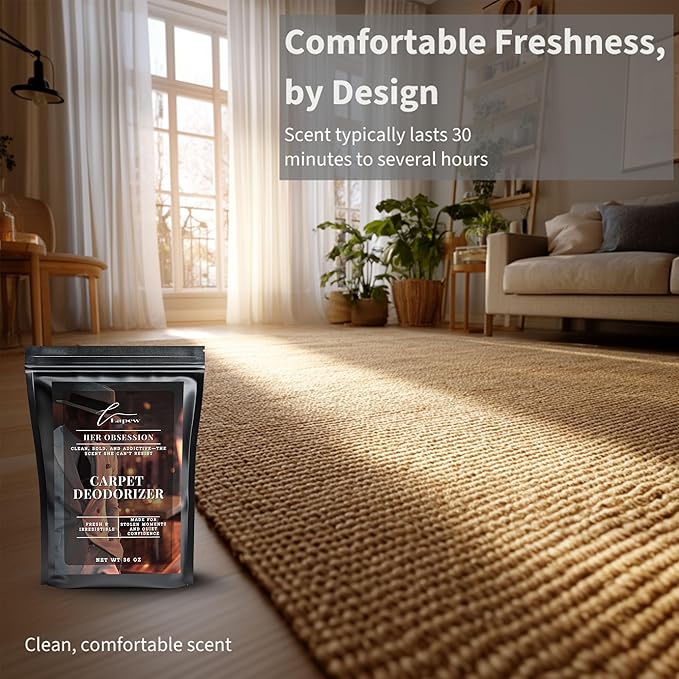 Lapew Her Obsession Carpet Deodorizer Powder - Pet Safe Freshener for Vacuuming | Scented Odor Eliminator for Home | 36 oz