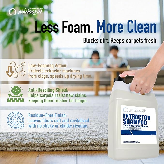 Nanoskin EXTRACTOR SHAMPOO Low Foaming Carpet Cleaner 55 Gallons - Machine Use Upholstery Cleaner, Stain Remover & Odor Eliminator on Rug Car Upholstery Carpets | For Automotive, Home, Office & More