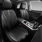 CAR PASS Carbon Fiber Nappa Leather Car Seat Covers Front Only Cushioned Leatherette 2 Piece Padded Waterproof Universal Fit for Cars SUV Truck Pickup Automotive Vehicle Interior, 2PCS Black