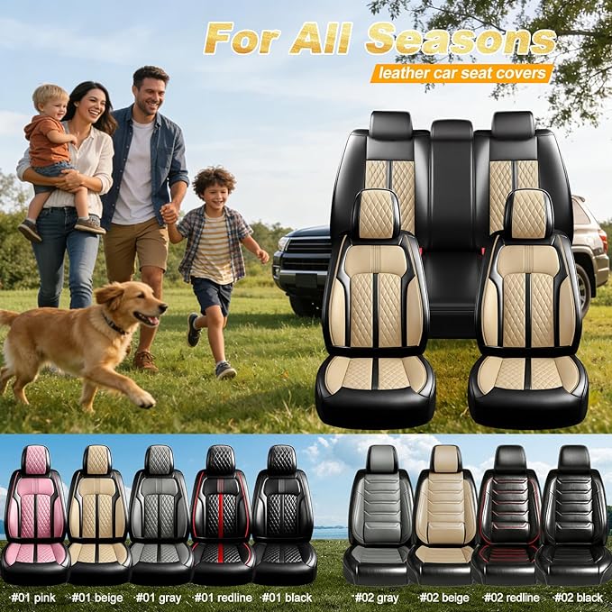Fit CX-50 Car Seat Covers for Select Mazda CX50 2023-2026, Full Coverage Leather, Airbag Compatible, Luxury Waterproof All Weather Seat Protector, Full Set, Black+Beige