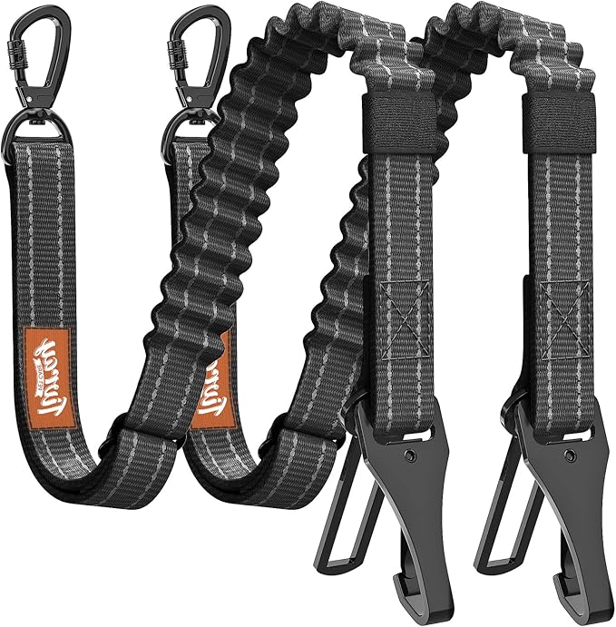 2Pcs Dog Seat Belt, Dog Car Seat Belt Bungee, Car Harness for Pet with Buckle & Hook Latch, Safety Leash Vehicle, Adjustable Reflective Pet Vehicle Tether, 360° Swivel Lock Clasp, Black
