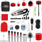 44Pcs Car Wash Cleaning Kit with Detailing Brushes Car Vacuum Drill Brush Set Collapsible Bucket Windshield Cleaning Tool Tire Brush Towels Complete Interior Exterior Detailing Set for Car