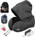 Travel Pillow with Extra Large Hood for Airplane Long Flights Privacy and Comfort Memory Foam with Skin-Friendly Cover for Road Trip Head&Neck Support for Plane Office Cars Sleeping & Rest (Grey)