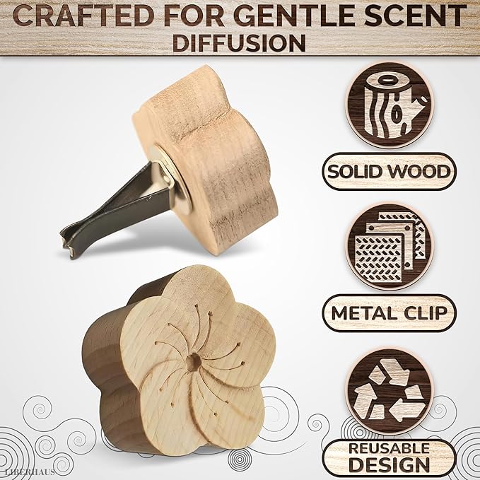 2 Pcs Car Diffusers for Essential Oils – Wooden Car Essential Oil Diffuser Vent Clip with Magnetic Clip, Easy to Use for Refreshing Your Space – Vintage Design for Aromatherapy at Home & in Car