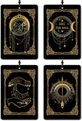 Boho Witchy Tarot Card Car Air Freshener 4 Pcs, Mystical Abstract Black and Gold Celestial Air Freshener Hanging for Cars Books Closet Drawer, Witchy Car Accessories for Women Men