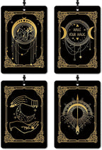 Boho Witchy Tarot Card Car Air Freshener 4 Pcs, Mystical Abstract Black and Gold Celestial Air Freshener Hanging for Cars Books Closet Drawer, Witchy Car Accessories for Women Men