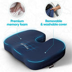 FORTEM Seat Cushion, Office Chair Cushion, Desk Chair Memory Foam, Sciatica Coccyx Tailbone Pain Relief, Pressure Relief, Sitting Pad, for Long Gaming & Sitting, Washable Cover, Non Slip, XL
