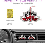 2 PCS Bling Car Air Vent Clips, Crystal Rhinestone Crown Vent Decorative Air Freshener Clips, Sparkly Diamond A/C Outlet Aroma Diffuser Clip for Vehicles, Car Accessories (Red)
