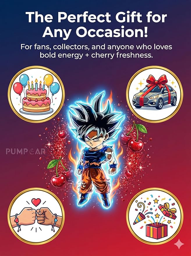 PumpCar 2 pieces Chubby Goku Ultra Instinct double-sided hanging Japanese anime cherry-scented Dragon Ball car air freshener Cool anime hanging for rearview mirror Car Interior Accessories Gifts