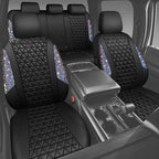 CAR PASS Bling Diamond Black Leather Car Seat Covers Full Set Interior Sets, Waterproof Shining Glitter Sparkly Crystal Armrest Fit Automotive Truck SUV Cute Women Girl, Bedazzed Iridescent Rhinestone