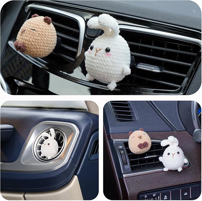 Wonhibo Capybara & Bunny Car Air Freshener Vent Clip, 2 Pack Cute Soft Stuffed Animal Vent Decor Car Accessories for Women