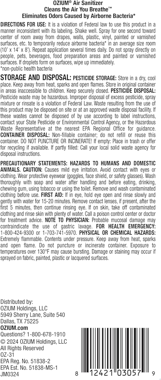 Ozium Air Sanitizer & Odor Eliminator for Homes, Cars, Offices and More, Outdoor Essence, 0.8 Oz (Pack of 2) (packaging may vary)