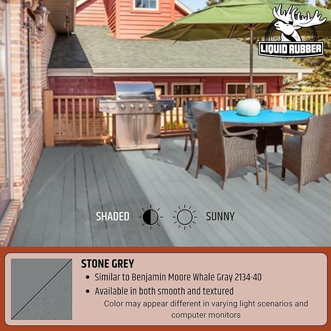 Liquid Rubber Polyurethane Deck Coating – 10X Stronger Than Traditional Deck Paint & Deck Stain – Flexible, Waterproof Sealant for Wood, Concrete & Plywood – Textured Finish – Stone Grey – 4 Gallon