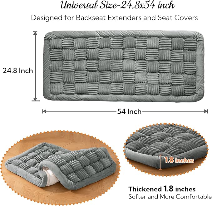 Soulbond Dog Bed for Car Back Seat Soft Plush Backseat Pet Bed Mat Non-Slip Travel Pet Mat, Fuzzy Plaid Dog Seat Cover, Fit for Backseat Extenders and Trucks SUVs (Light Gray, 54" x 24.8")