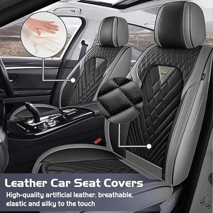Truck Seat Covers for Toyota Tacoma 2006-2026, Waterproof Premium Leather Full Coverage Car Seat Cover, Muscle Sport Style Auto Interior Seat Cover Sets (Front Set/Gray Black)