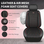 CAR PASS Thick Foam 3D Air Mesh Leather Car Seat Covers Front Seats Only, Breathable Premuim Leather Two Front Seat Cover, Airbag Compatible Universal Fit for 95% Sedan Van Truck SUV,Black and Red
