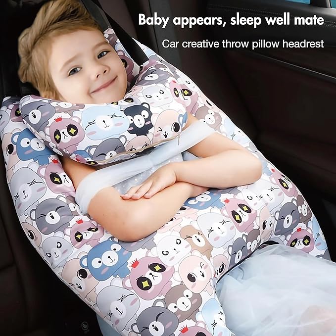 Car Pillow for Kids,Car Neck Head Support Cushion Set,Travel car seat Safety Pillow,h Shape car Sleeping Pillow Kids,Pillow case can be Disassembled and Washed (D)