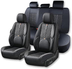 Black Car Seat Cover Complete Set, Universal Car Seat Cover for Car with Lumbar Support, Premium Artificial Leather, Waterproof and Easy to Clean, Airbag Compatible, Suitable for Most Cars