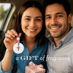 Luxury Car Air Freshener for Women - Refillable & Portable Essential Oil Fragrance Diffuser - Cute Car Accessories & Interior Decor - Mirror Hanging or Vent Clips - Rubies Cross Charm, Rose Scent