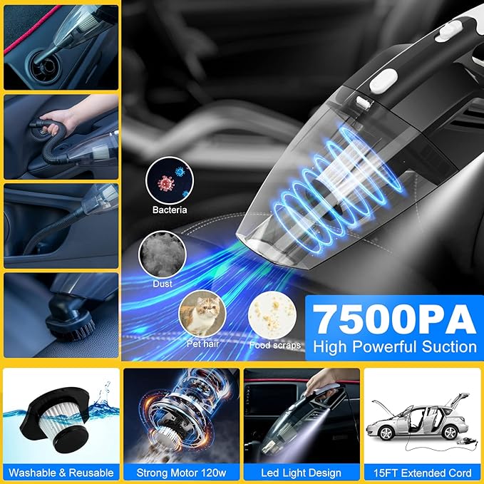 AUTODECO 37Pcs Car Detailing Brush Set, Car Detailing Kit, Auto Detailing Drill Brush Set, Car Detailing Brushes, Car Wash Cleaning Tools Kit with Car Vacuum for Interior, Exterior, Wheels, Blue