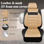 CAR PASS Faux Leather Car Seat Covers Front Seats Only, 3D Foam Support Car Seat Covers, Universal fit for Trucks Vans SUVs Sedans Automotive Comfortable, Airbag Compatible 2 Pieces Front Black Beige