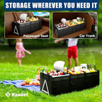 K KNODEL Sturdy Car Trunk Organizer with Premium Insulation Cooler Bag, 3 Compartments Heavy Duty Collapsible for Car, SUV, Truck, or Van (Large, Black)