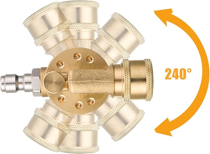 Pressure Washer Pivoting Coupler, 1/4” Quick Connect Gutter Cleaner Attachment, 240 Degree with 7 Angles for Power Washer Spray Nozzle, 4500PSI