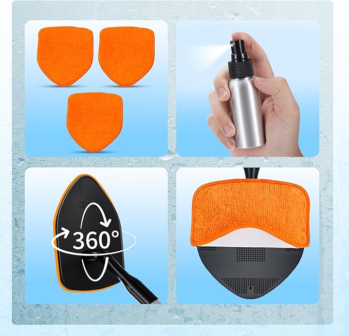 XINDELL Windshield Cleaning Tool, Interior & Inside Car Windshield Cleaner with Microfiber Pads, Extendable Handle & 360° Rotating Head, Streak-Free Glass Cleaning Kit for Cars Trucks