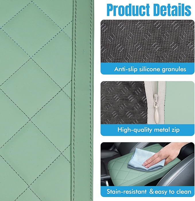 Hovom Car Center Console Armrest Pillow, 12.6"×7.87"×1.97" Leather Arm Rest Cover for Cars, Soft Comfortable Auto Armrest Cushion Pad, Vehicle Middle Console Cover, Car Accessories (Green)