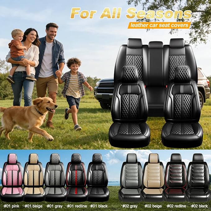 Fit CRV Car Seat Covers (Front Pair) for Select Honda CR-V 2011-2026 - Premium Full Coverage Leather, Airbag Compatible, Waterproof & All Weather Breathable Seat Cushion Protector, Black