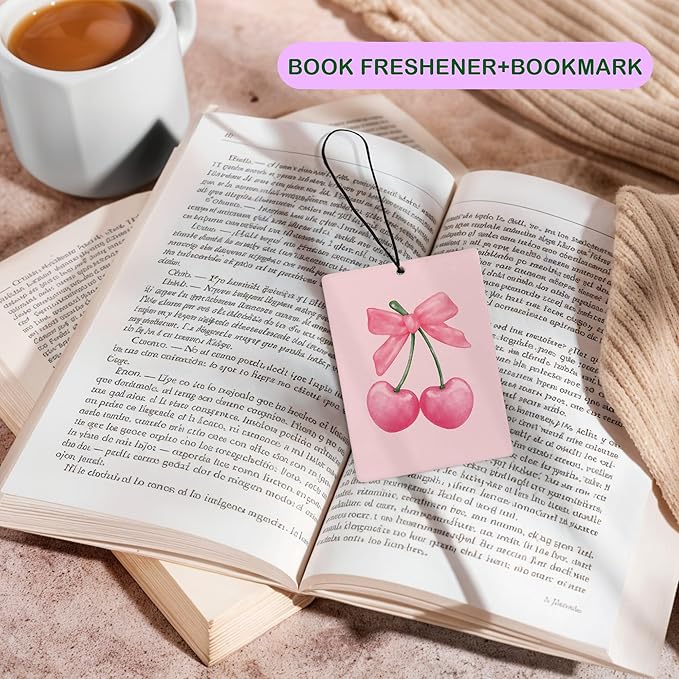 Coquette Pink Bow Cherry Air Freshener for Car, Cute Pink Girly Air Freshener Hanging 3 Pcs for Cars Closet Drawer or Books, Cute Girly Preppy Car Mirror Decor for Women