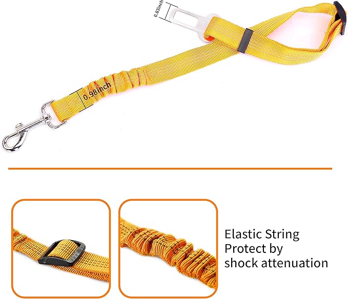 Adjustable pet Safety seat Belt, Elastic Buffer, for Both Dog and cat, Leash (Orange)
