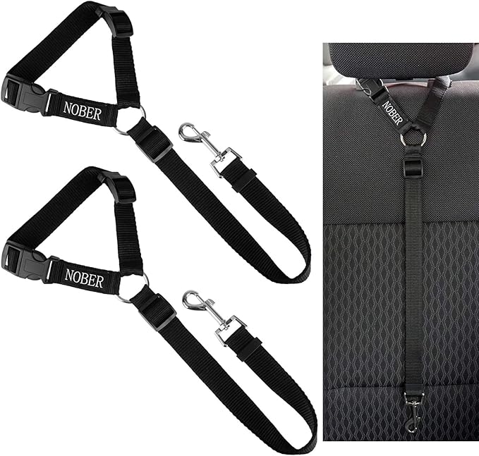 2 Packs Dog Cat Safety Seat Belt Strap Car Headrest Restraint Adjustable Nylon Fabric Dog Restraints Vehicle Seatbelts Harness