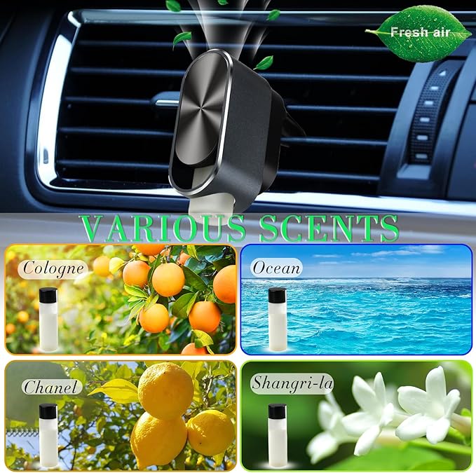 Smart Car Air Freshener Diffuser - Automatic Car Diffuser with Three Adjustable Modes, Includes 6PCS Essential Oil Refill, Car Diffusers for Essential Oils