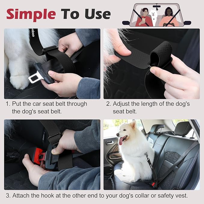 Pawaboo 2-Pack Dog Car Seatbelts, Universal Pet Safety Belts with 360° Rotatable Hook, Chew-Proof Nylon & PVC Dog Car Restraints, Adjustable Dog Seat Belt Leashes for Cars, 20", Black