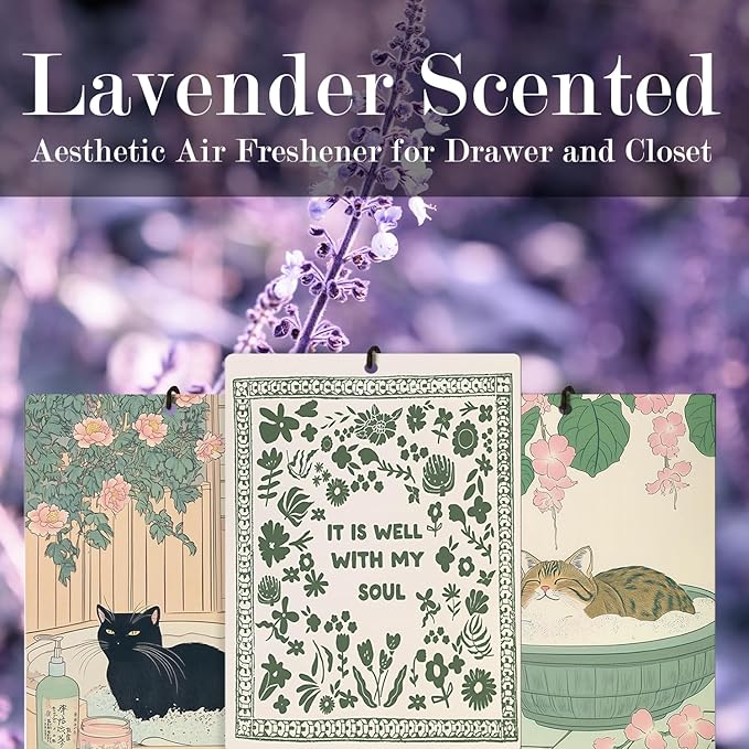 Black Orange Cat Floral Bathroom Lavender Car Air Freshener 3Pcs, Cute Japanese Bathing Cat Flower Scents Air Freshener for Women Girls, Retro Car Accessories Interior Mirror Decor Hanging