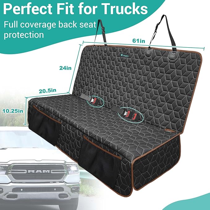 Bench Seat Covers for Trucks,Dog Car Seat Covers for Ford f150/Ram1500/Nissan Frontier/Toyota Tacoma/GMC Canyon,Nonslip Truck Seat Cover for Dogs (Brown)