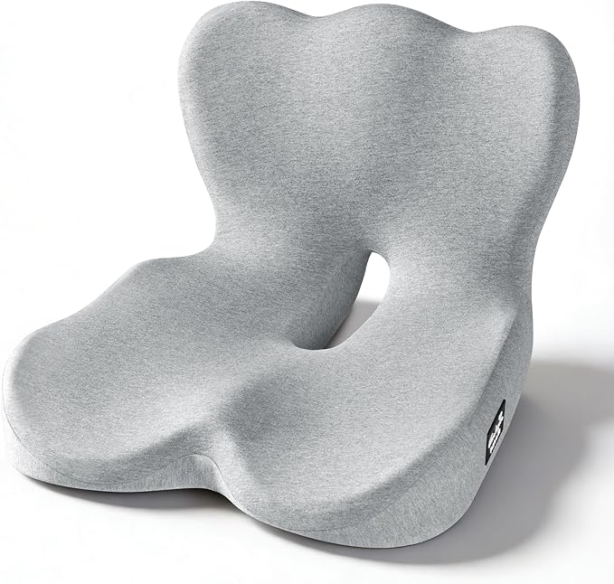 Exclusivo Mezcla Memory Foam Seat Cushion, Ergonomic Tailbone Pain Relief Cushions, Non-Slip Seat Pad for Office Chair and Car Seat, Light Grey