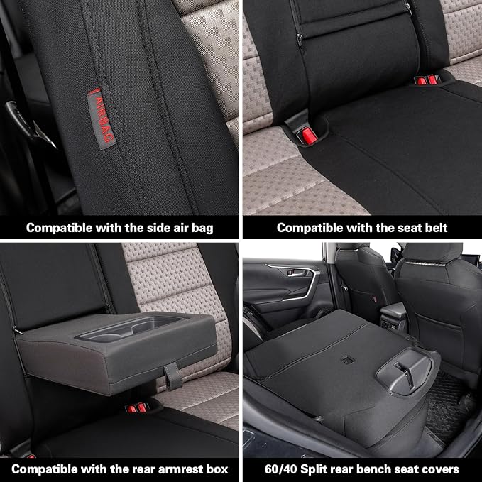 coverdream Rav4 Seat Covers Custom Fit for 2013-2018 Toyota Rav4 LE,Full Coverage Polyester Car Seat Protector(Full Set,Black & Beige)