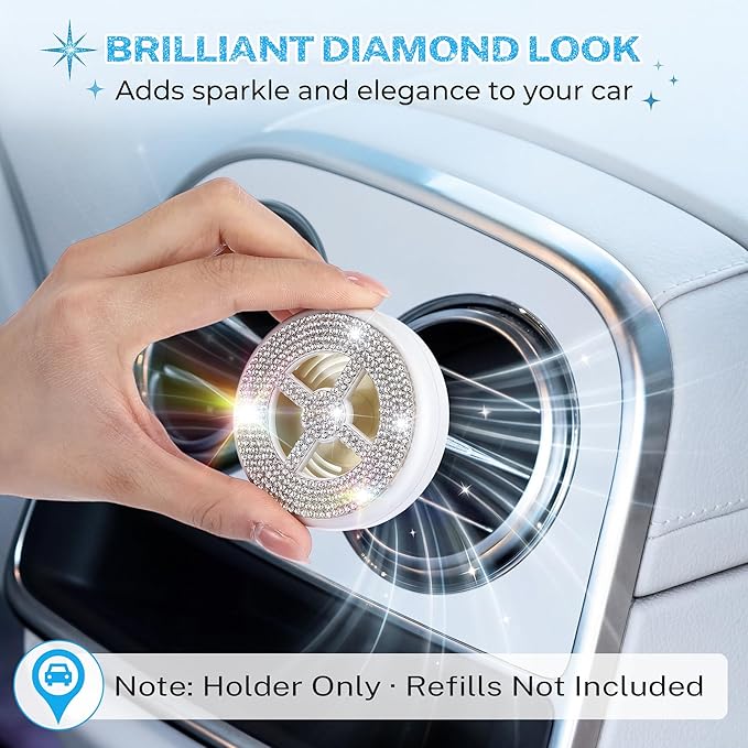 Car Fragrance Holder Compatible with Bath & Body Works Refills (Not Included), Air Freshener Vent Clip or Visor Clip, Refillable Scent Holder, Easy to Open Car Diffuser(White,Diamond)